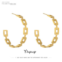 Load image into Gallery viewer, Yhpup Minimalist Chain Stainless Steel Stud Earrings for Women Statement Gold Metal Geometric Earrings Jewelry Gift kolczyki New