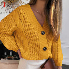 Load image into Gallery viewer, Women Short Cardigan Knitted Sweater Autumn Winter Long Sleeve V neck Jumper Cardigans Casual Streetwear Fashion Pull Femme Coat